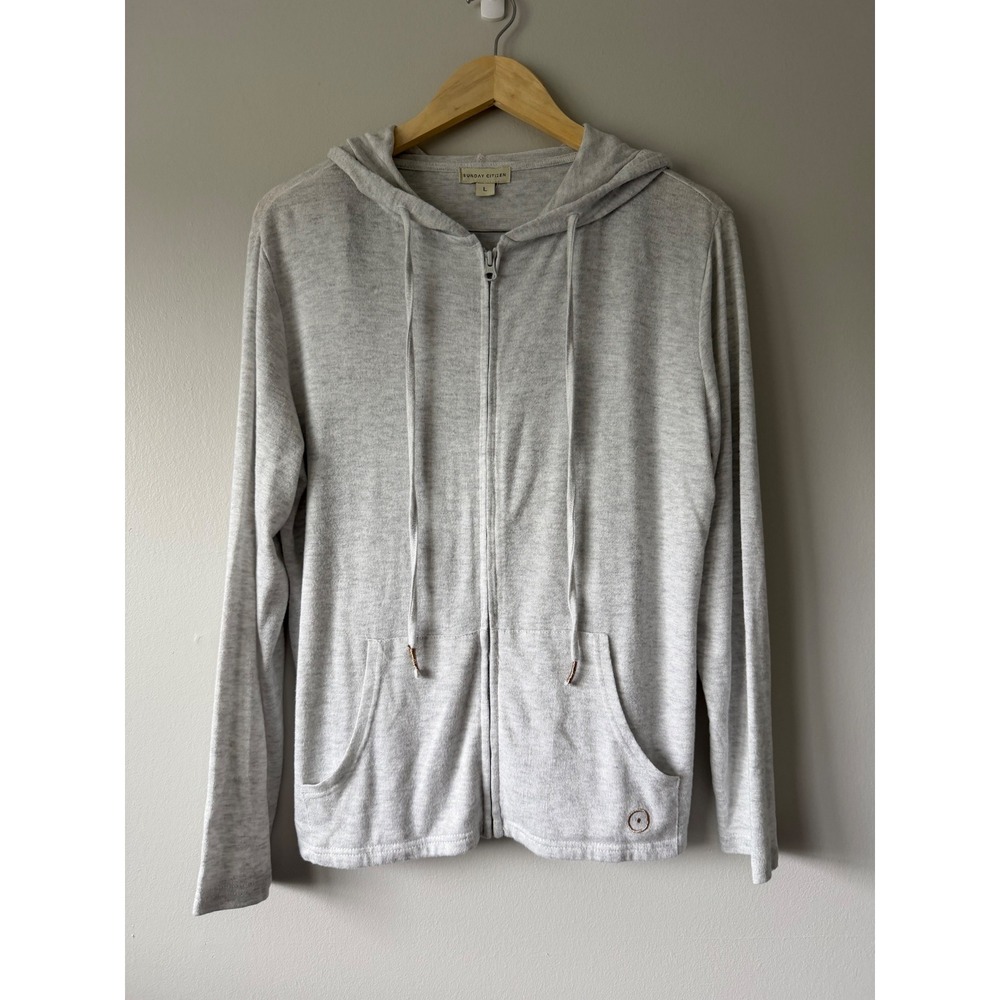 Sunday Citizen Womens Heather Gray Full Zip Knit Hoodie Sweatshirt Size L